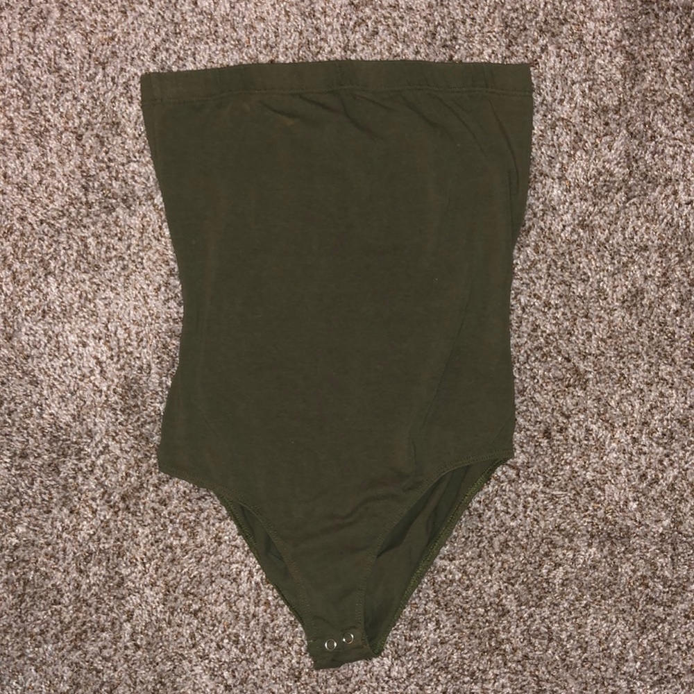 Green open back tube top bodysuit
